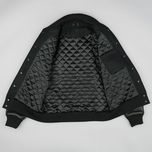 Black Wool Hooded Waterproof Stand Varsity <b>Jacket</b> <b>Men</b> Classic Quilted Lining Bomber Style Winter Streetwear Outerwear Casual - Product Image 3