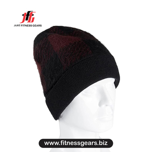 Beanie Hat Checkered <b>Pattern</b> Red <b>Knitted</b> Winter Cap Unisex Adult 56-58cm Casual Wear - Product Image 3