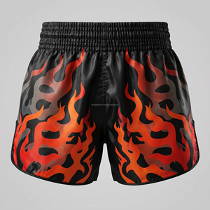 Pantalones Cortos de Boxeo con Estampado Digital de Patrón de Fuego OEM, Pantalones Cortos de Lucha de Alta Calidad con Corte Curvo y Aberturas Laterales para Hombre, para Gimnasio - Product Image 2