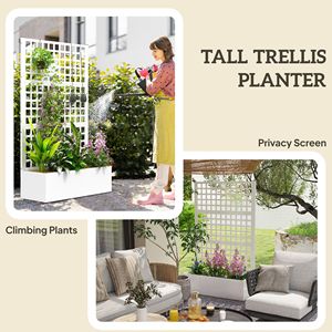 Jardinera Elevada Galvanizada Blanca de 43 x 16 x 70 Pulgadas con Enrejado para Plantas Trepadoras y Enredaderas Vegetales - Product Image 5