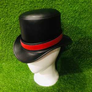 Premium Quality Custom Handmade Unisex Black & Red Faux Leather <b>Top</b> Hat, Steampunk Cosplay - Product Image 2