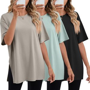 เสื้อยืดคอกลมแขนสั้นทรงโอเวอร์ไซส์สำหรับผู้หญิง สีพื้น ทรงหลวม ผ้าฝ้ายเจอร์ซีย์ถัก 100% เสื้อลำลองใส่สบายสำหรับฤดูใบไม้ผลิและฤดูร้อน - Product Image 6