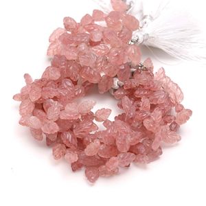 Perles de quartz fraise rose AAA en forme de feuille, sculptées à la main, 10 à 11 mm, perles de quartz fraise naturelles pour la fabrication de bijoux - Product Image 4