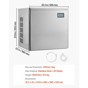 Macchina Professionale per Produzione Ghiaccio in Acciaio Inox, 450 Libbre/Giorno, Autopulente, Produzione Programmabile, Capacità 500kg - Product Image 2