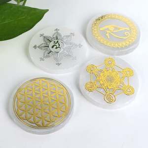 Plaque de Recharge Carrée en Sélénite Blanche Naturelle avec Motif Arbre de Vie Doré Gravé, Plaque de Purification en Cristal pour Guérison Reiki - Product Image 5