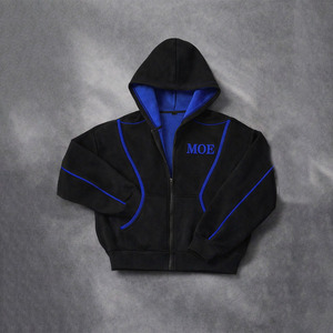 Sweat-shirts à capuche zippés pour hommes, poids lourd, avec passepoil contrastant, en molleton de coton, fabrication OEM en gros, vêtements streetwear - Product Image 3