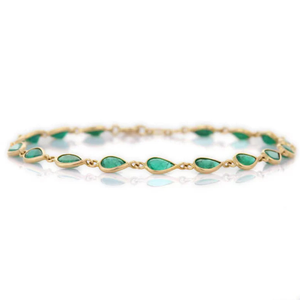 18K Yellow and White <b>Gold</b> Bezel Set Pear Emerald Bracelet for Wedding Party and Anniversary - Product Image 1