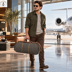 <b>Charcoal</b> Grey Canvas Duffel <b>Bag</b> with Rivet Detail Straps | Vintage Barrel Weekender Holdall with Brown Handles and Zip Fastener - Product Image 3