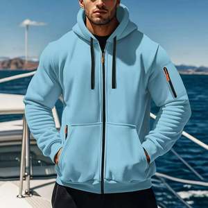 Sudadera con capucha y cremallera para hombre, con logotipo personalizado OEM, 100% algodón, 380 GSM, con bolsillos con cremallera, manga larga, cordón ajustable, chaqueta deportiva. - Product Image 1