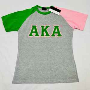 AKA Heather Grey Green Pink Premium Chenille Shirt Women Greek Letter Embroidered Color Block Crewneck High Quality Casual Top - Product Image 1