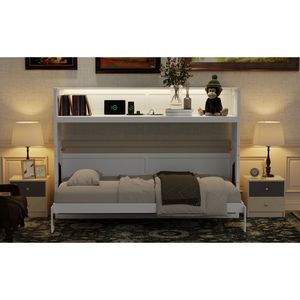 Letto a scomparsa matrimoniale XL bianco con luce LED e stazione di ricarica USB - Arrivo previsto 12/3 - Product Image 6