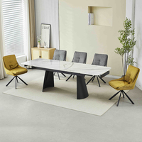 Table à manger en céramique noire minimaliste nordique, design moderne, 8 places, rectangulaire, réglable, meubles de salle à manger