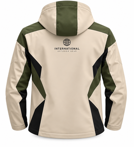 Veste softshell imperméable pour homme avec capuche, coupe-vent d'extérieur personnalisé, veste de randonnée beige, verte et noire, fabricant OEM - Product Image 2