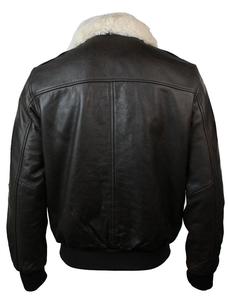 Men's Genuine <b>Leather</b> Bomber <b>Jacket</b> With Fur Collar Zipper Closure Solid Color Windproof <b>Winter</b> <b>Jacket</b> Available For Sale - Product Image 5