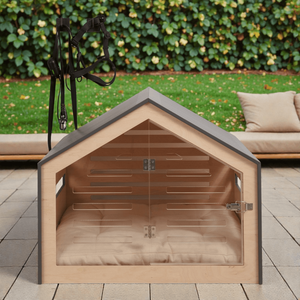 Casa para Perros y Gatos Pequeños de Madera Maciza Moderna y Ecológica XWOOD, con Techo de Madera, Refugio Cálido para Mascotas en Interiores, Fácil de Instalar - Product Image 1