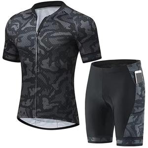 Ensemble de maillot de cyclisme camouflage à manches courtes, séchage rapide, avec poches cargo et short rembourré, pour l'été, VTT et vélo de route - Product Image 4