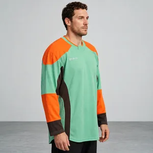Maillot de hockey sur glace personnalisé Amkoor pour homme, manches longues, col en V, blocs de couleur, maille polyester, évacuation de l'humidité, vêtements de sport - Product Image 4