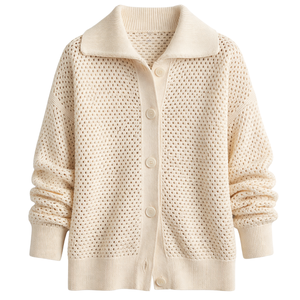 Cárdigan de punto 100% algodón para mujer, con botones al frente, textura de punto abierto, corte relajado, suéter informal para usar en capas, ideal para el invierno y uso diario. - Product Image 1