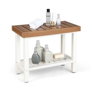 Sedia da doccia a 2 livelli in HDPE resistente con ripiano portaoggetti e piedini antiscivolo per vasche da bagno e sedute - Product Image 3