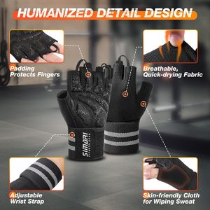 Workout Gym <b>Gloves</b> for Men Women, <b>Weight</b> Lifting <b>Gloves</b> with Wrist Wrap Support, SBR Pad Grip for Full Palm Protection - Product Image 5