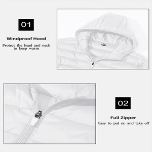 Chaqueta Acolchada Blanca Personalizada OEM, Ligera, Cortavientos, con Cierre de Cremallera, Abrigo Informal de Otoño, Ajuste Regular, con Capucha - Product Image 4