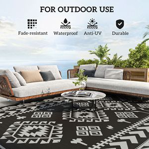 Tappeto da Esterno Impermeabile in PP Riciclato 9FT X 18FT Nero e Grigio con Motivo a Rombi e Borsa per il Trasporto - Product Image 6