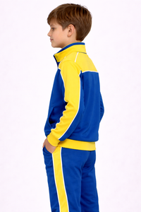 Conjunto Deportivo Premium para Niños en Azul y Amarillo, Tela de Mezcla de Poliéster para Comodidad Durante Todo el Día, Chaqueta con Cierre Completo y Cuello Alto - Product Image 2
