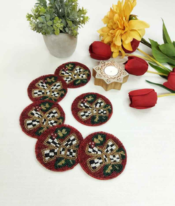 Colorful Handmade Beaded Coasters Round Glass Cup Mats for <b>Table</b> <b>Protection</b> At Low Price - Product Image 1