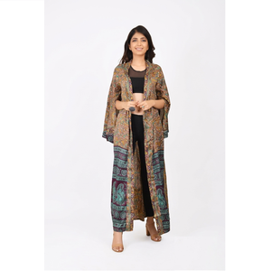Bohemian Silk Japanese Style <b>Kimono</b> With Cut Sleeve Comfortable Floral Printed <b>Women's</b> <b>Kimono</b> Casual Loungewear And <b>Women</b> Robe - Product Image 1