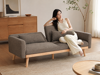 Platzsparendes Click-Clack Schlafsofa mit herunterklappbarer Rückenlehne, Armlehnen und Kissen für Apartment und Gästezimmer