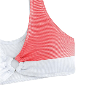 Ensemble bikini deux pièces pour femme, color block, haut bandeau côtelé torsadé, bas de maillot de bain hipster extensible - Product Image 4