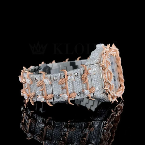 Montre personnalisée avec design à épines, pavé de moissanite bicolore or rose, cadran carré, mouvement automatique, bijoux de luxe hip-hop pour homme - Product Image 2