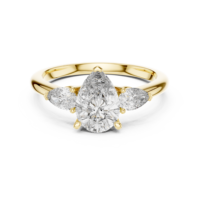Bague de fiançailles de luxe en or jaune 10K/14K/18K et argent 925 avec trois diamants de laboratoire taille poire – Bijou de mariage élégant