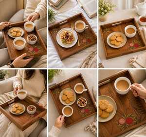 Hand Painted Wooden Serving Tray Floral Wood Breakfast Tea Tray <b>Rustic</b> <b>Home</b> <b>Decor</b> - Product Image 6