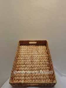 CLARA HANDLE DALAM Panier de rangement et plateau de service en jacinthe d'eau naturelle tressé à la main avec poignées, organisateur de décoration rustique pour la maison - Product Image 5
