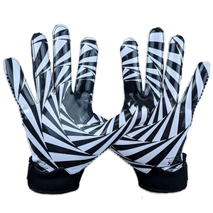Gants complets noirs et blancs à imprimé géométrique, antidérapants, en polyester, avec fermeture auto-agrippante, personnalisés pour le football américain 7v7. - Product Image 2
