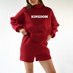 Ensemble court pour femme en coton doux 100 %, col rond, streetwear, pull brodé, molleton, coupe classique, sweat-shirt uni décontracté - Product Image 2