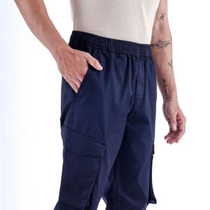 Pantalon cargo bleu marine pour homme, taille élastique, plusieurs poches, style décontracté, tissu en coton respirant, à porter au printemps - Product Image 6