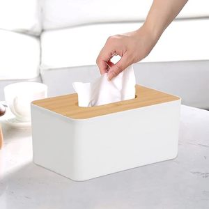 Bamboo Lid Tissue Box <b>Cover</b> <b>Plastic</b> Tissue Holder Rectangular Napkin Dispenser Modern <b>Table</b> Decor for Home Office Hotel - Product Image 2