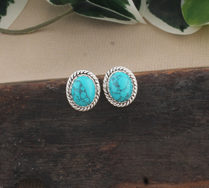 Handmade Water Drop Turquoise Gemstone <b>Silver</b> Vintage Earrings Rope Bezel <b>Wire</b> Wrapped Stud Earrings SHREE JAIPUR <b>SILVER</b> - Product Image 1