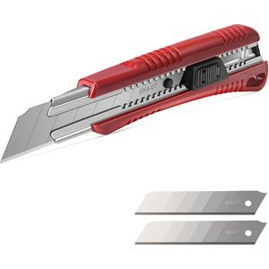 Couteau utilitaire robuste de 25 mm à verrouillage automatique, coupe-boîte rétractable avec 2 lames de rechange rapides et aiguisées KN HT0080 - Product Image 1
