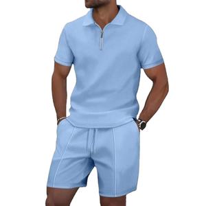 <b>Men's</b> Casual Zip Polo <b>Set</b> Solid Color Business Sports Outfit with <b>Shorts</b> Winter Zipper Suit <b>and</b> <b>Tops</b> 2pcs <b>Men's</b> Tracksuit - Product Image 6