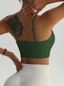 Women High Support Sports <b>Bra</b> Camisole Scoop Neck Athletic Vest Front Quick Dry <b>Low</b> <b>Back</b> Ribbed Underband Running Top Gymwear - Product Image 5