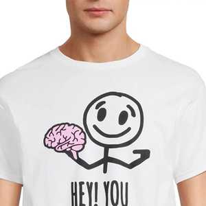 Camiseta Blanca para Hombre con Estampado de Cerebro de Dibujos Animados, Manga Corta, Cuello Redondo, Estilo Casual, Corte Regular, Tela Jersey Estampada - Product Image 4