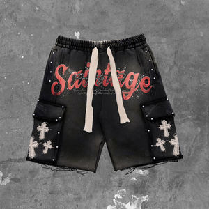 Custom <b>Knitted</b> Distressed Streetwear T-Shirt and Denim Shorts <b>Set</b> for Men Oversized Solid Summer Hip Hop - Product Image 4