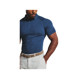 Polo de Algodón Azul de Manga Corta para Hombre, Color Sólido, Informal, Tejido Transpirable, Corte Regular - Product Image 3