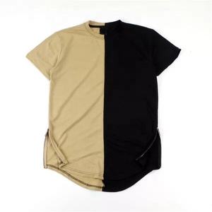 2024 personnalisé vêtements de rue deux tons t-shirt fendu couleur o cou coton hommes t-shirt vêtements ourlet incurvé personnalisé chenille t-shirts - Product Image 1