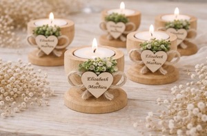 Wood <b>Tea</b> Light Holder Set Round Handmade Candle Holder for Home Decoration - Product Image 4