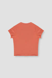 Camiseta Corta Casual con Cuello Redondo y Volantes para Mujer, Tela Cómoda y Transpirable, Color Naranja, Estilo Urbano Moderno - Product Image 4
