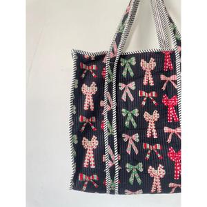 <b>Corduroy</b> Bohemian Tote <b>Bag</b> with bow Print Embroidery Open Closure Fashion Women Shopping <b>Bag</b> All Seasons From Rajasthan - Product Image 3